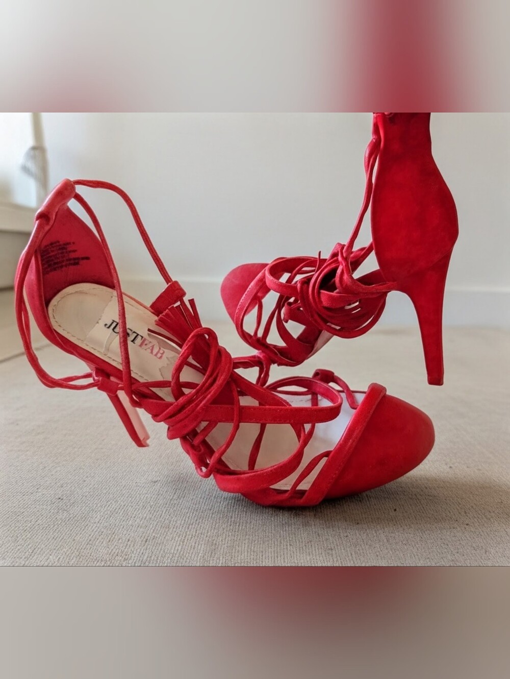 JustFab Red Strappy Lace-Up Suede High Heels